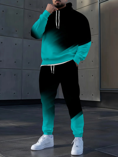 بدلة رياضية رجالية بغطاء للرأس مطبوعة ثلاثية الأبعاد بألوان متدرجة للخريف، بنطال رياضي كاجوال عصري، طقم رياضي مكون من قطعتين، ملابس رجالية