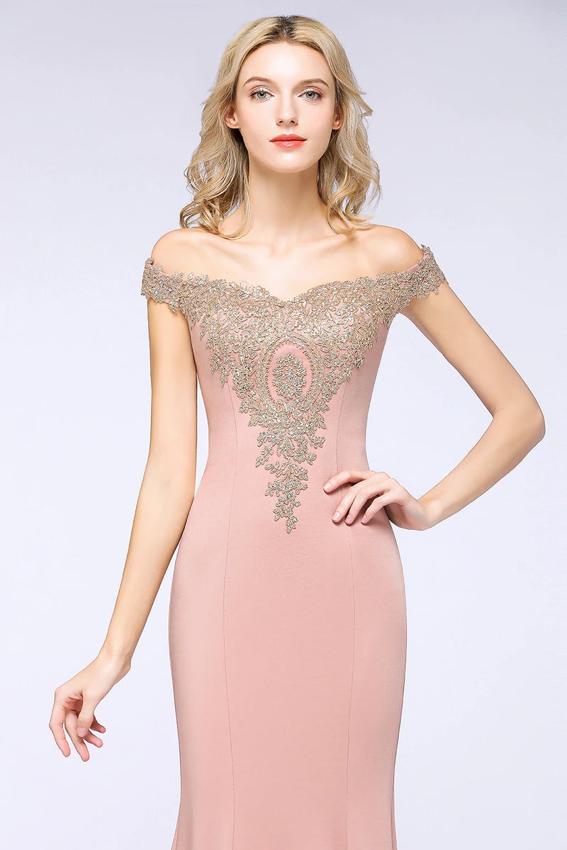 فساتين وصيفات العروس مثيرة مزينة بالذهب اللامع للنساء بدون أكتاف حورية البحر طويلة على شكل حرف A لحفلات الزفاف والضيوف