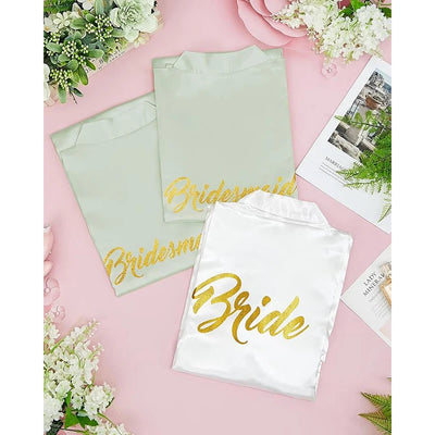 10 قطع من رداء كيمونو العروس المطرز من الساتان لحفلات الزفاف وحفلات الاستحمام للعروس