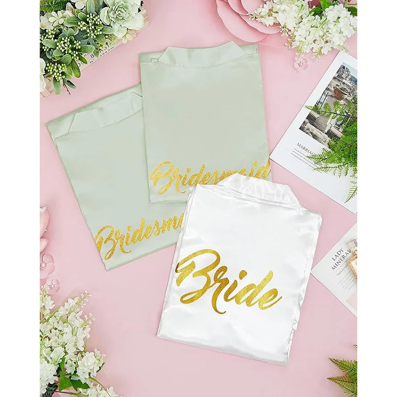 10 قطع من رداء كيمونو العروس المطرز من الساتان لحفلات الزفاف وحفلات الاستحمام للعروس