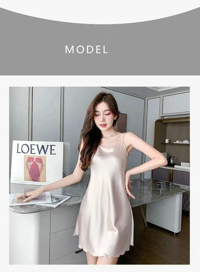 قمصان نوم حرير نسائية مثيرة، ملابس نوم صيفية، بيجامات، فستان بدون ظهر، ملابس نوم مريحة، ملابس نوم نسائية