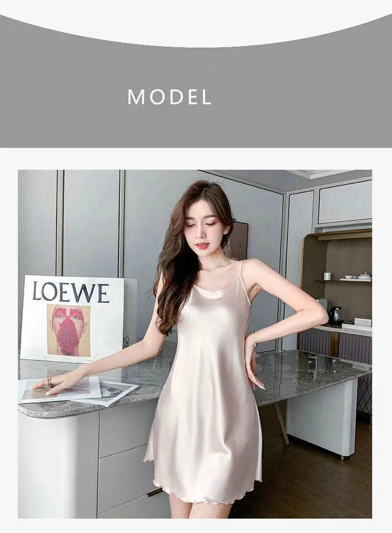 قمصان نوم حرير نسائية مثيرة، ملابس نوم صيفية، بيجامات، فستان بدون ظهر، ملابس نوم مريحة، ملابس نوم نسائية