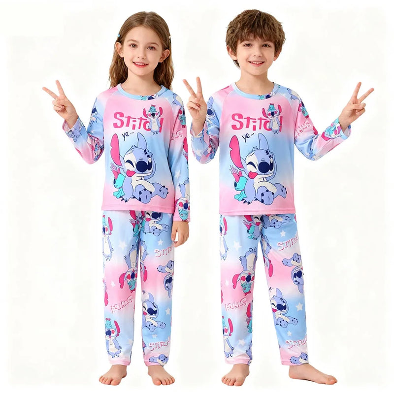 طقم بيجامات ناعم بأكمام كاملة من Lilo &amp; Stitch مناسب لفصل الربيع والخريف والشتاء للبنات، ملابس نوم مريحة للأطفال، ملابس نوم مريحة