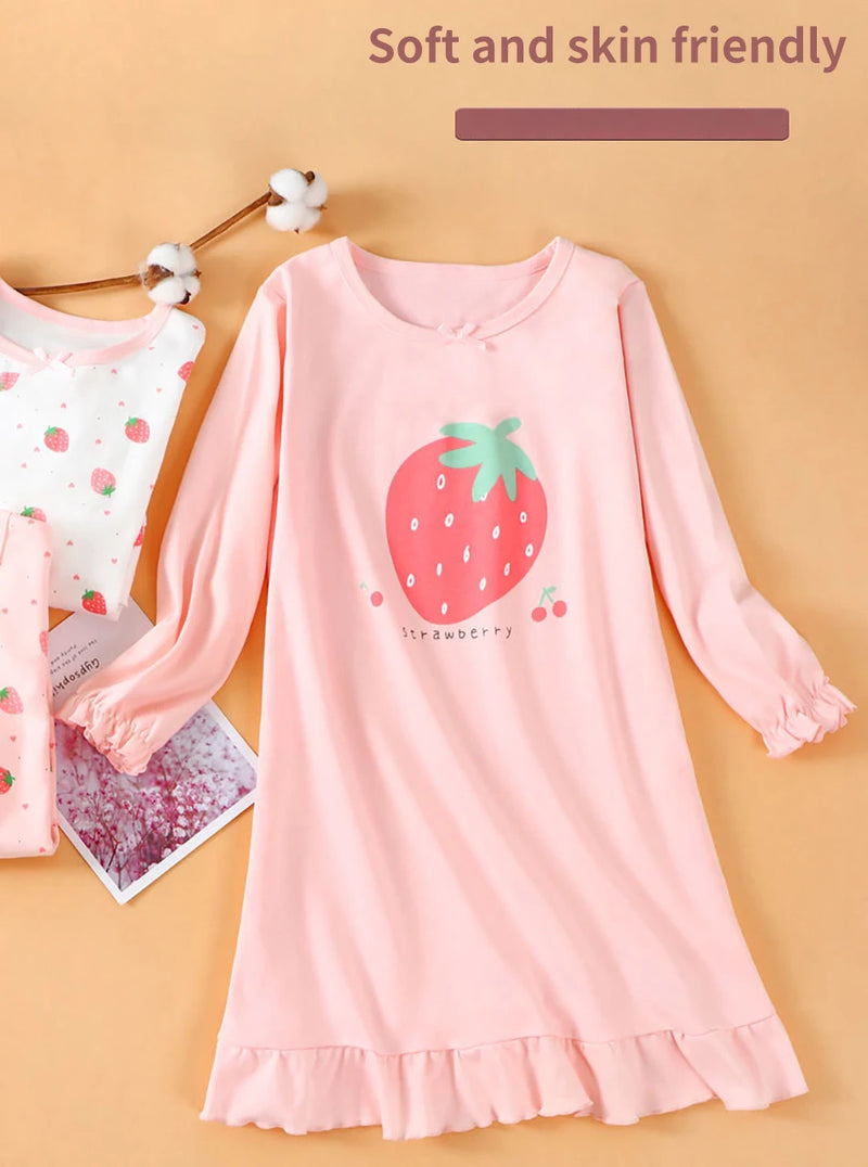 ملابس نوم عصرية مريحة وناعمة من القطن للفتيات بأكمام طويلة قمصان نوم أميرات للأطفال مريحة للأطفال