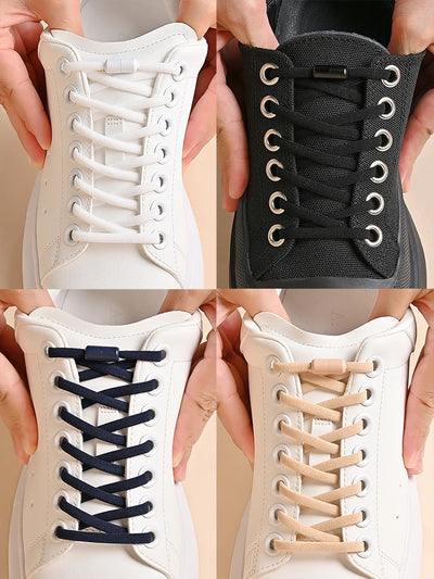 أربطة أحذية مرنة بدون رباط، أربطة أحذية نصف دائرية للأطفال والكبار، أربطة أحذية سريعة الارتداء، أربطة قفل معدنية، أربطة أحذية