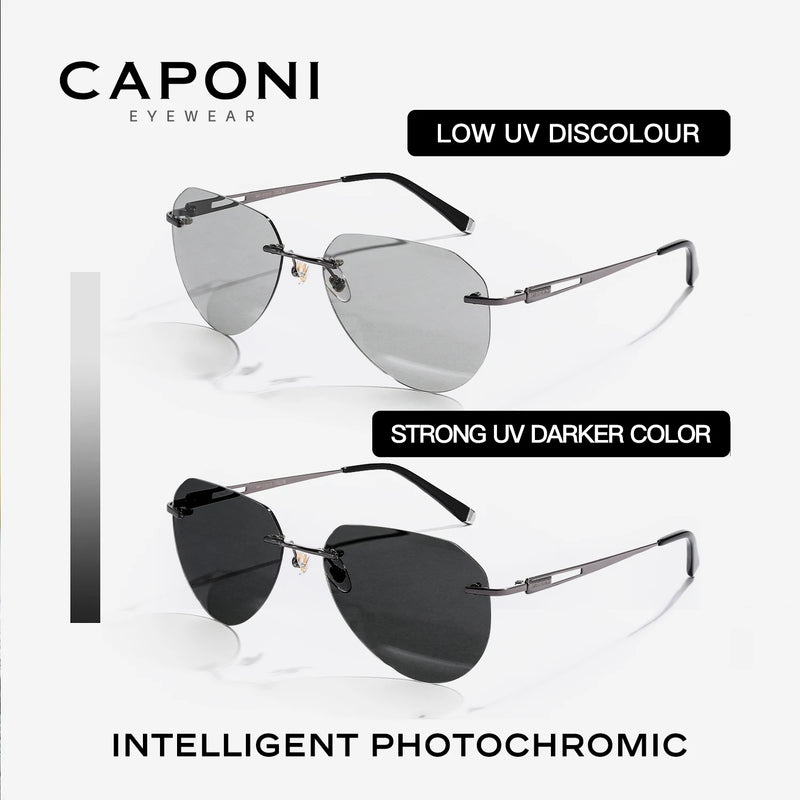 نظارات شمسية جديدة من كابوني للرجال، مستقطبة، عدسات فوتوكرومية سوداء، خفيفة الوزن للغاية، بدون إطار، نظارات قيادة BS22003
