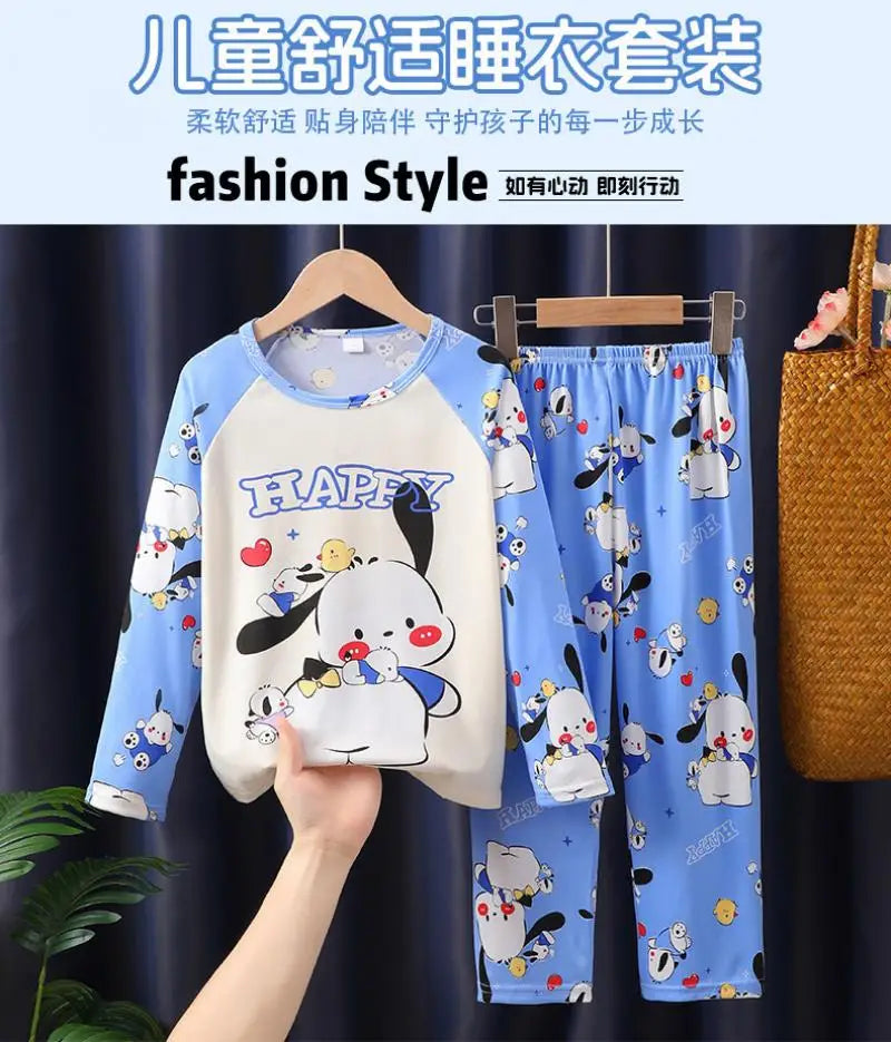 طقم بيجامات أطفال من قطعتين من الرسوم المتحركة بتصميم كرايون شين تشان بأكمام طويلة وبنطلون للبنات الصغار، ملابس نوم فضفاضة ولطيفة
