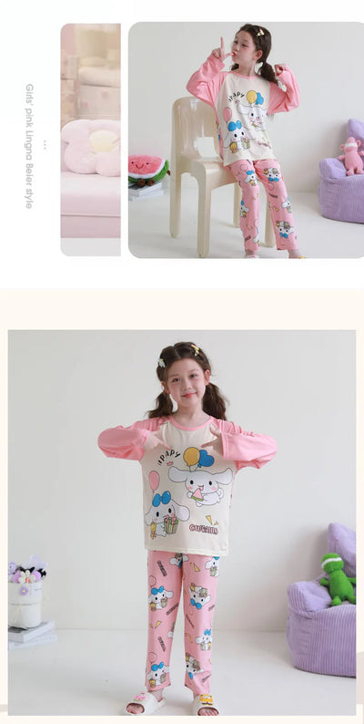 بيجامات أطفال من سانريو كورومي ماي ميلودي كاواي بوشاكو سينامورول قطن خالص بأكمام طويلة طقم ملابس نوم منزلي للأطفال برسومات كرتونية