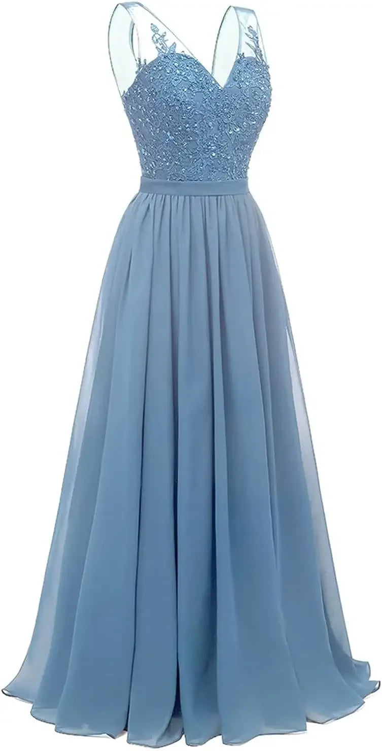 فساتين وصيفات العروس من الشيفون باللون الفيروزي بفتحة على شكل حرف V، طويلة من الدانتيل، مطرزة بالخرز، فساتين سهرة رسمية، توصيل مجاني، ضيف، حفل زفاف