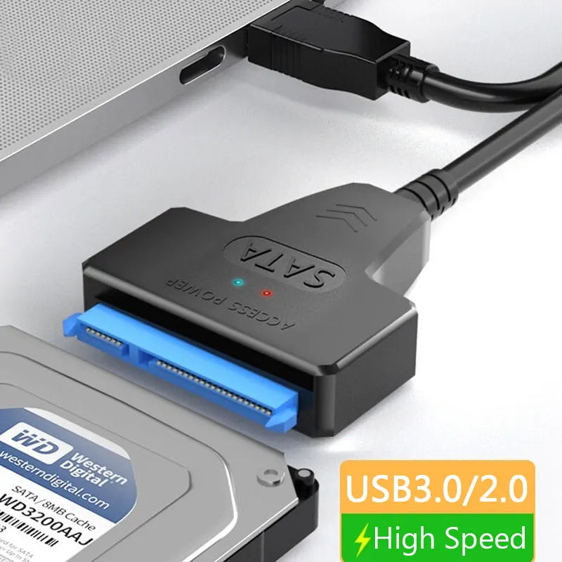 كابل SATA إلى USB 3.0 / 2.0 بسرعة تصل إلى 6 جيجابت في الثانية لمحركات الأقراص الصلبة الخارجية SSD مقاس 2.5 بوصة، محول SATA 3 22 دبوسًا، كابل USB 3.0 إلى Sata III