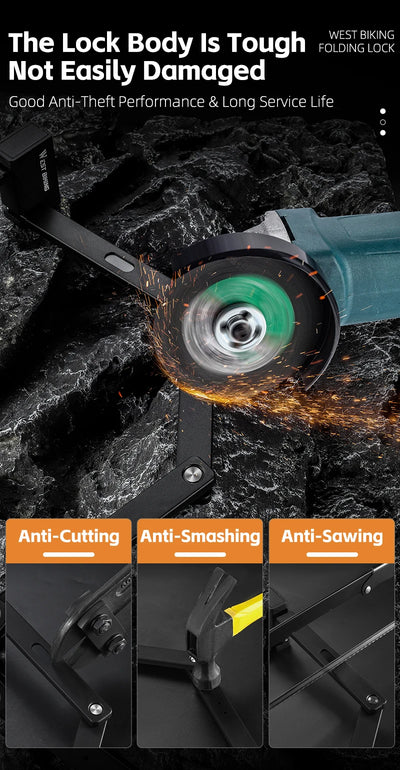 قفل دراجة محمول قابل للطي من ويست بايكينج، قفل أمان متين مضاد للسرقة، قفل دراجة كهربائية، ملحقات دراجات الطرق الجبلية