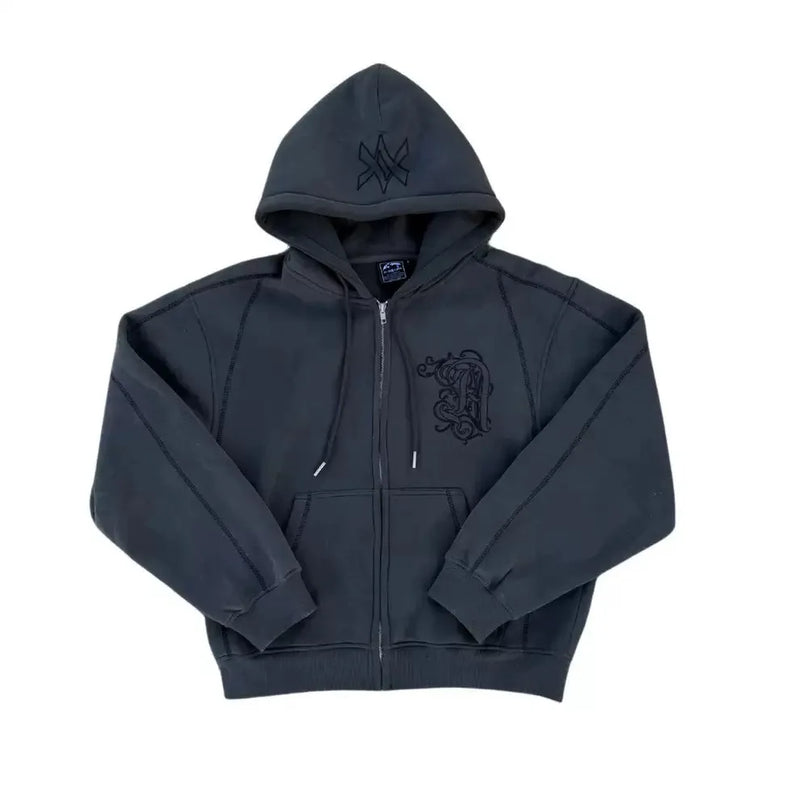 طقم سويت شيرت بقلنسوة وبنطال رياضي كاجوال بسحاب من أمريكا Y2K مكون من قطعتين، سويت شيرت هيب هوب مطرز كبير الحجم للرجال والنساء، بنطلون كاجوال