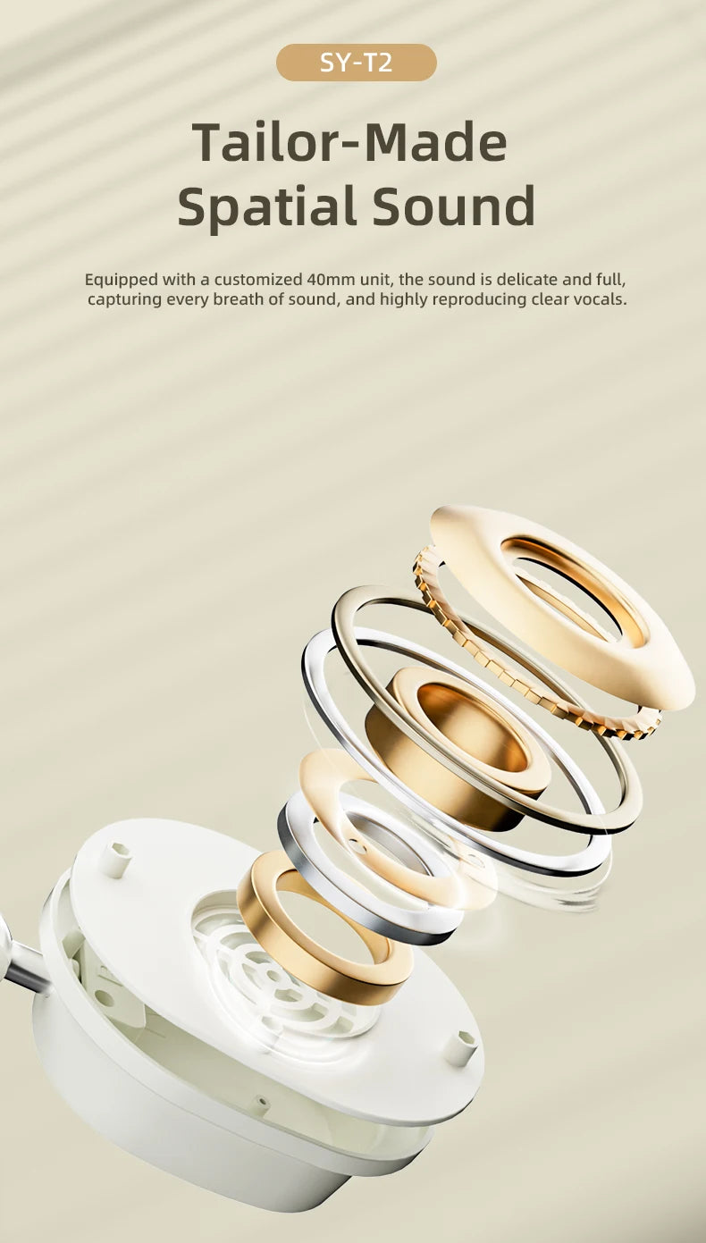 سماعة رأس بلوتوث أصلية SY-T2 عالية الجودة مع ميكروفون لاسلكي لتقليل الضوضاء وسماعات رأس سلكية للاعبين