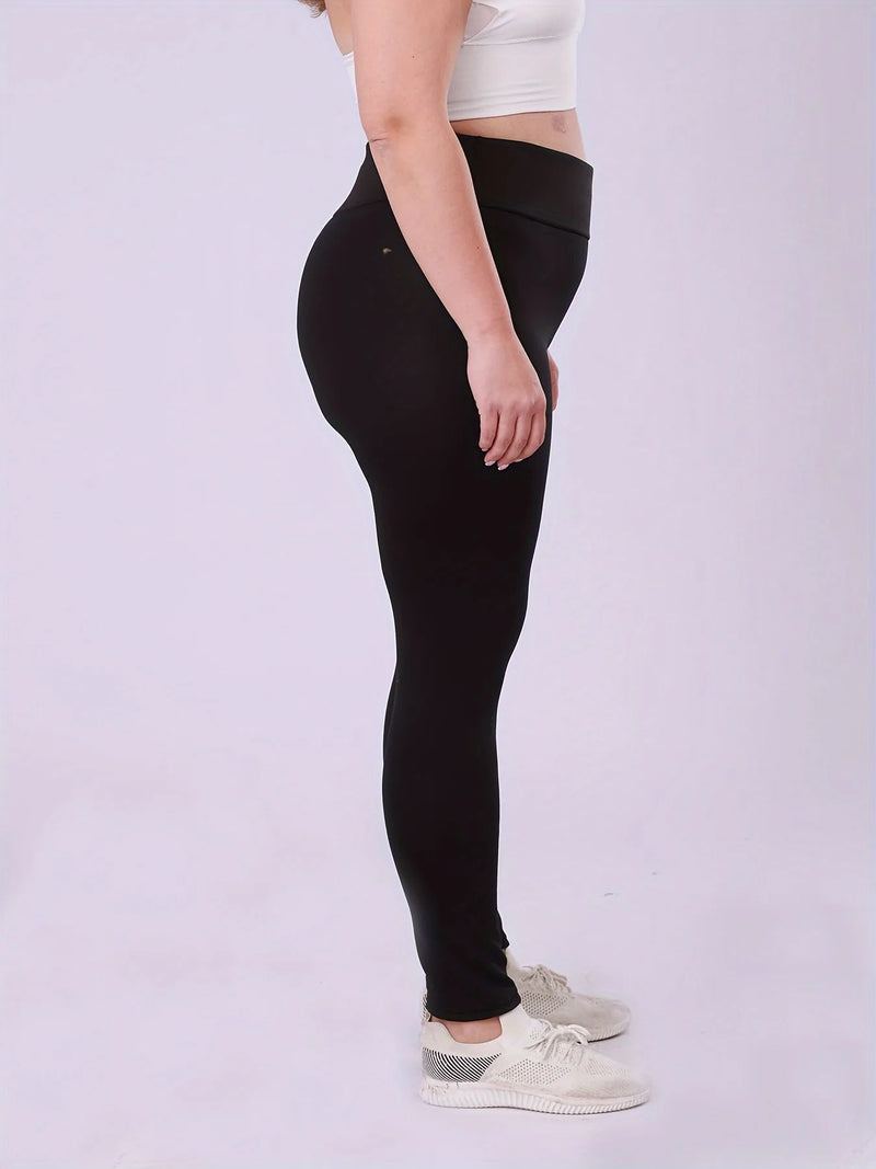 بنطلون ضيق مبطن بالصوف عالي الخصر للنساء بمقاسات كبيرة، بنطلون طويل دافئ وسميك ومرن مناسب للطقس البارد