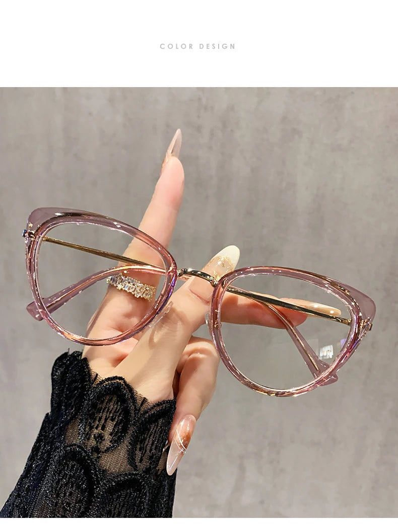 نظارات قصر النظر العصرية ذات التصميم المعدني على شكل عين القطة، غير عاكسة للضوء، متغيرة اللون، مضادة لقصر النظر، 038