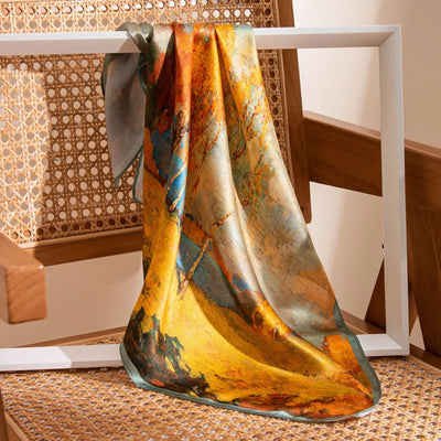 وشاح حريري مربع فاخر مطبوع باللون الأصفر بتصميم ريترو جديد لعام 2025 مصنوع من حرير التوت بنسبة 100% من فور سيزونز