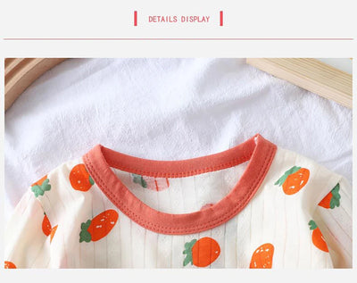 طقم بيجامات صيفي لطيف ومريح للأطفال بأكمام طويلة وملابس نوم قطنية وغرف مكيفة