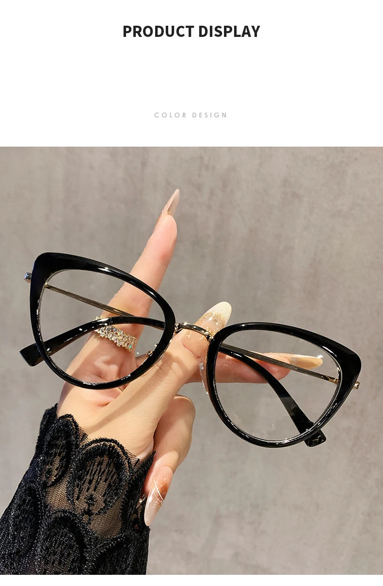 نظارات قصر النظر العصرية ذات التصميم المعدني على شكل عين القطة، غير عاكسة للضوء، متغيرة اللون، مضادة لقصر النظر، 038