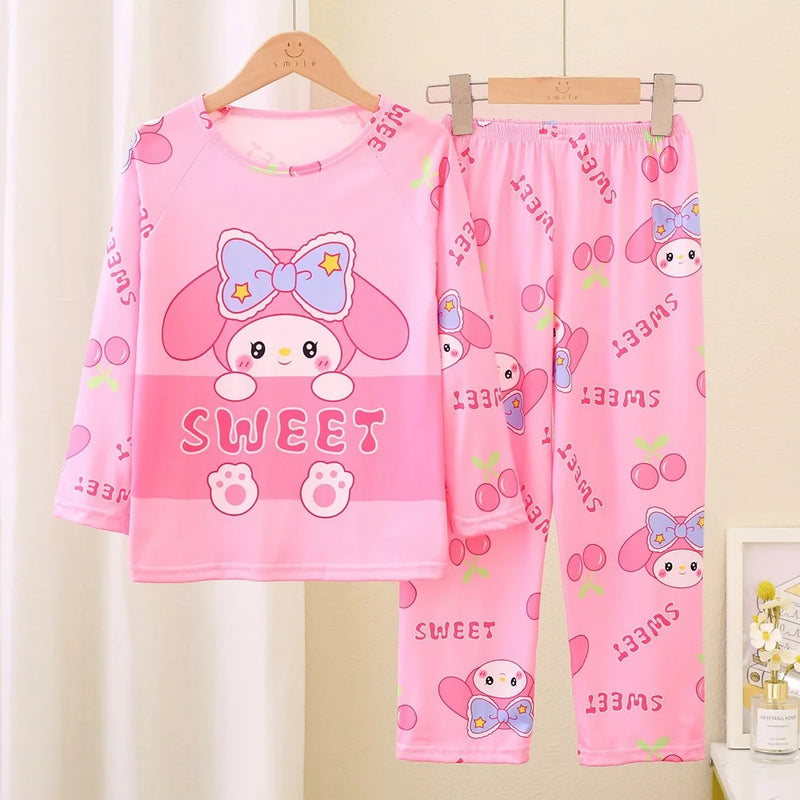 طقم بيجامات أطفال من قطعتين من الرسوم المتحركة بتصميم كرايون شين تشان بأكمام طويلة وبنطلون للبنات الصغار، ملابس نوم فضفاضة ولطيفة