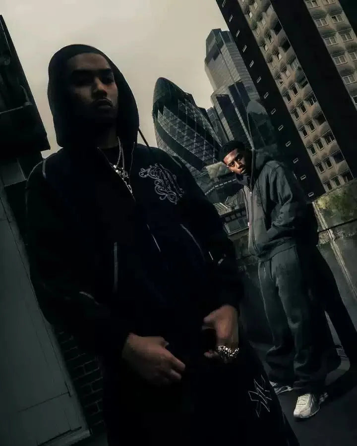 طقم سويت شيرت بقلنسوة وبنطال رياضي كاجوال بسحاب من أمريكا Y2K مكون من قطعتين، سويت شيرت هيب هوب مطرز كبير الحجم للرجال والنساء، بنطلون كاجوال