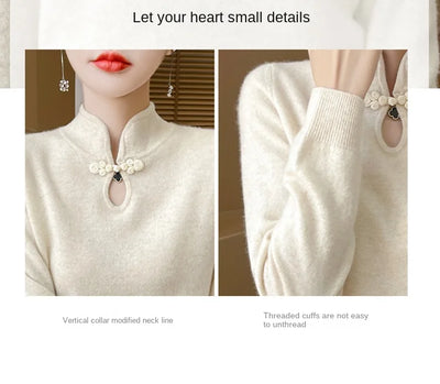 سترة نسائية جديدة محبوكة من الصوف على الطراز الصيني لفصل الخريف والشتاء بياقة واقفة ومزاجية أنيقة ZD-3012