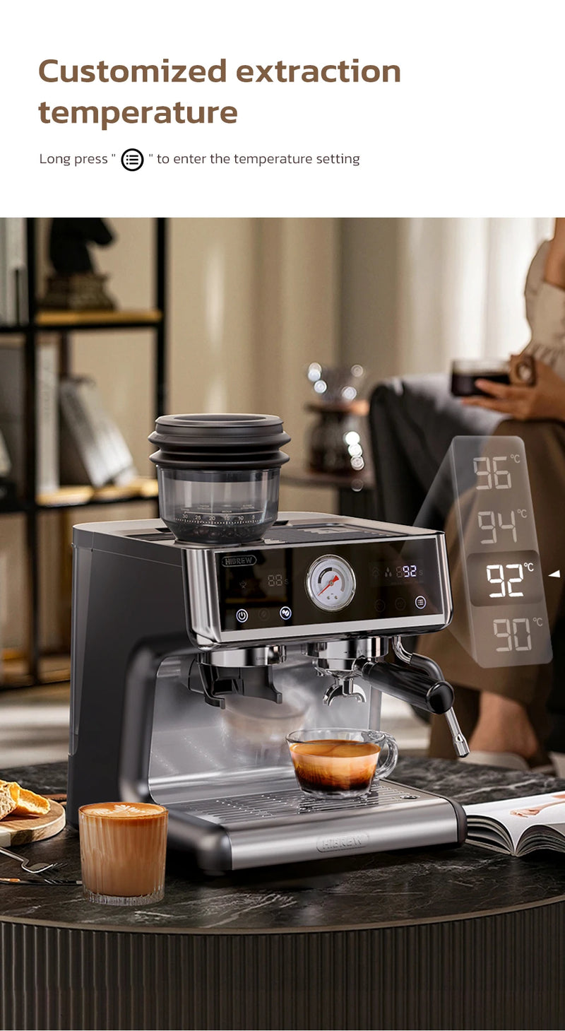 ماكينة صنع قهوة HiBREW بنظام الغلاية المزدوجة Barista Pro 20Bar من حبوب البن إلى الإسبريسو مع مجموعة كاملة للمقهى والفندق والمطعم H7A