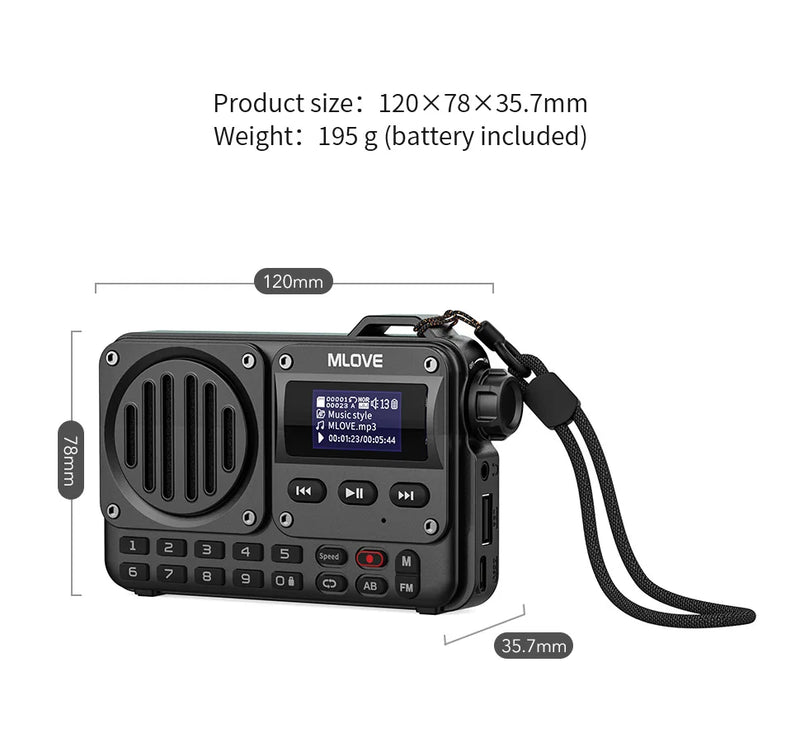 مكبر صوت بلوتوث محمول للغاية MLOVE BV800 مع راديو FM وشاشة عرض LCD وهوائي ومدخل AUX وقرص USB وبطاقة TF ومشغل MP3