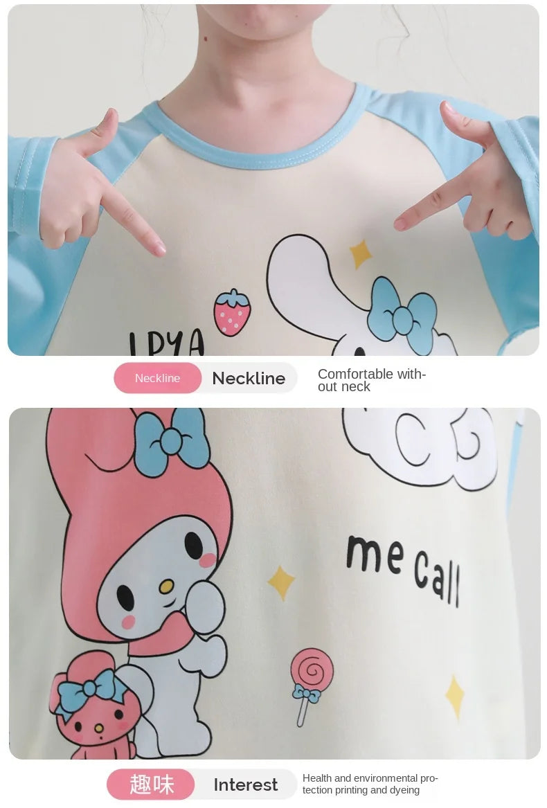 بيجامات أطفال من سانريو كورومي ماي ميلودي كاواي بوشاكو سينامورول قطن خالص بأكمام طويلة طقم ملابس نوم منزلي للأطفال برسومات كرتونية