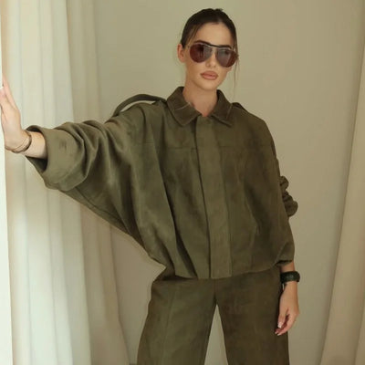 جاكيت بومبر نسائي من HXAO، بأكمام طويلة، وسحاب، من جلد الغزال، جاكيت نسائي قصير من High Street لعام 2025، معاطف، ملابس خارجية