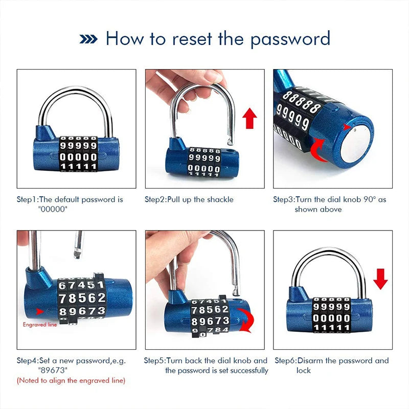 قفل رقمي بخمسة كلمات مرور من سبائك الزنك، قفل بكلمة مرور، قفل باب، خزانة، درج، دراجة نارية، خزانة للطلاب