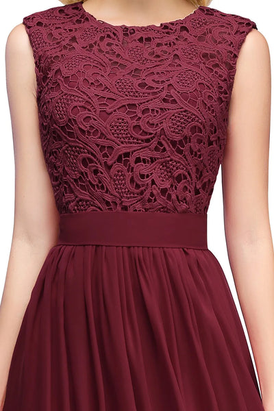 فساتين وصيفات العروس الكلاسيكية الوردية الأنيقة من الدانتيل والشيفون على شكل حرف A وظهر وهمي ماكسي رسمي لحفلات الزفاف والسهرة الرسمية