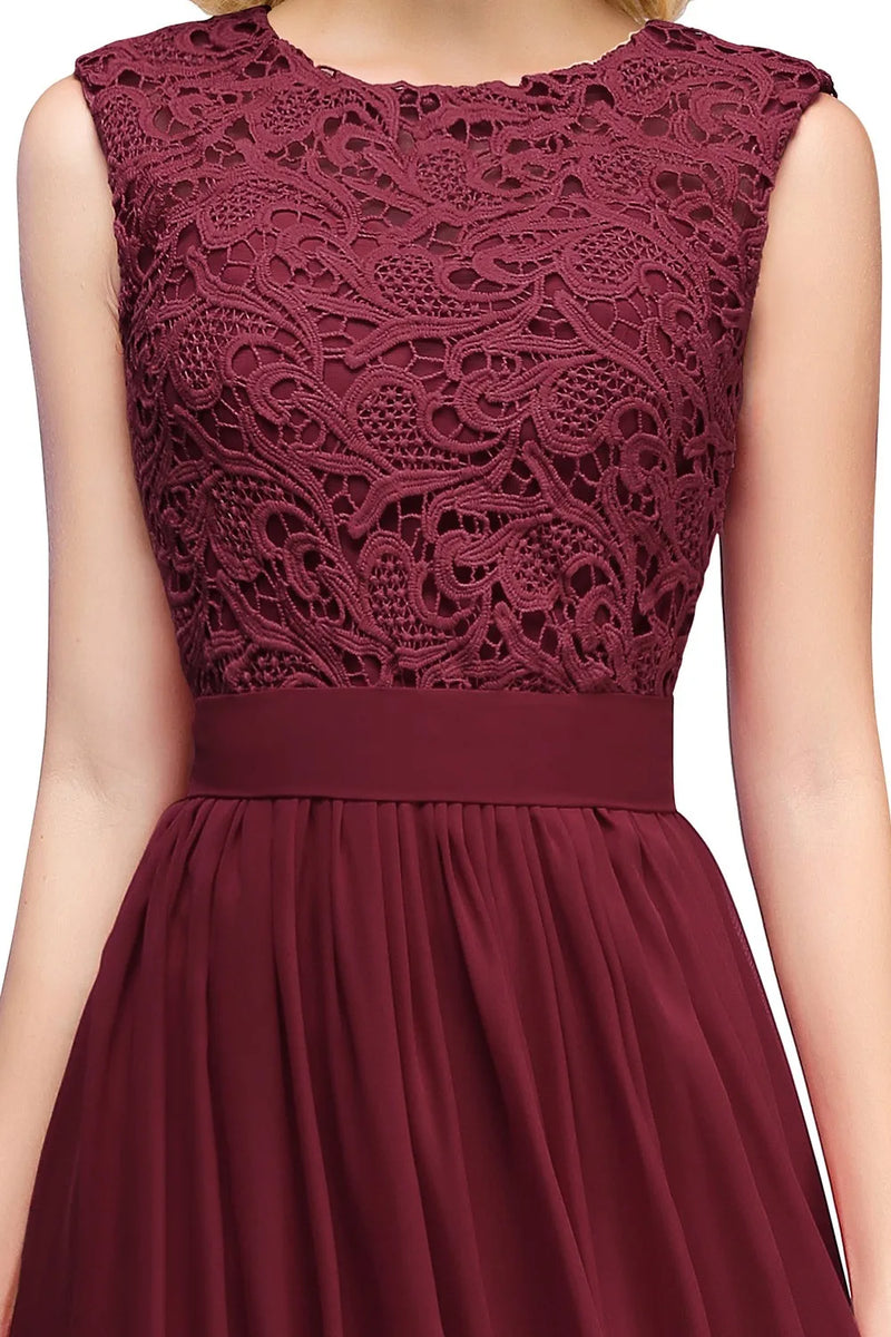 فساتين وصيفات العروس الكلاسيكية الوردية الأنيقة من الدانتيل والشيفون على شكل حرف A وظهر وهمي ماكسي رسمي لحفلات الزفاف والسهرة الرسمية