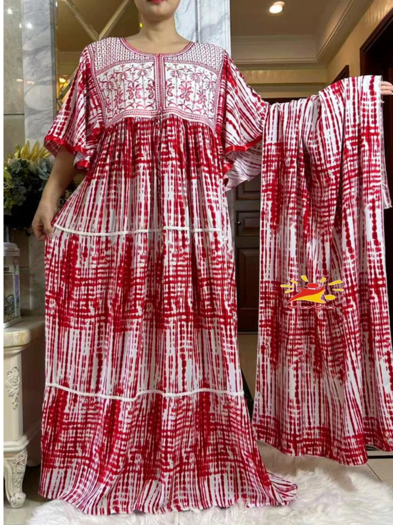 فستان صيفي جديد لعام 2025 عباية إسلامية بأكمام قصيرة وخصر مجمع مزهر فضفاض من بوبو ماكسي إسلامي للنساء ملابس عباية أفريقية