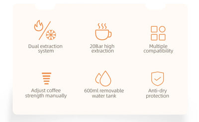 آلة صنع القهوة متعددة الكبسولات من HiBREW 5 في 1، ساخنة/باردة، كابتشينو DG، كبسولات صغيرة، قهوة مطحونة، كافتيريا، 20 بار، H2B