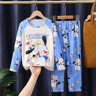 طقم بيجامات أطفال من قطعتين من الرسوم المتحركة بتصميم كرايون شين تشان بأكمام طويلة وبنطلون للبنات الصغار، ملابس نوم فضفاضة ولطيفة