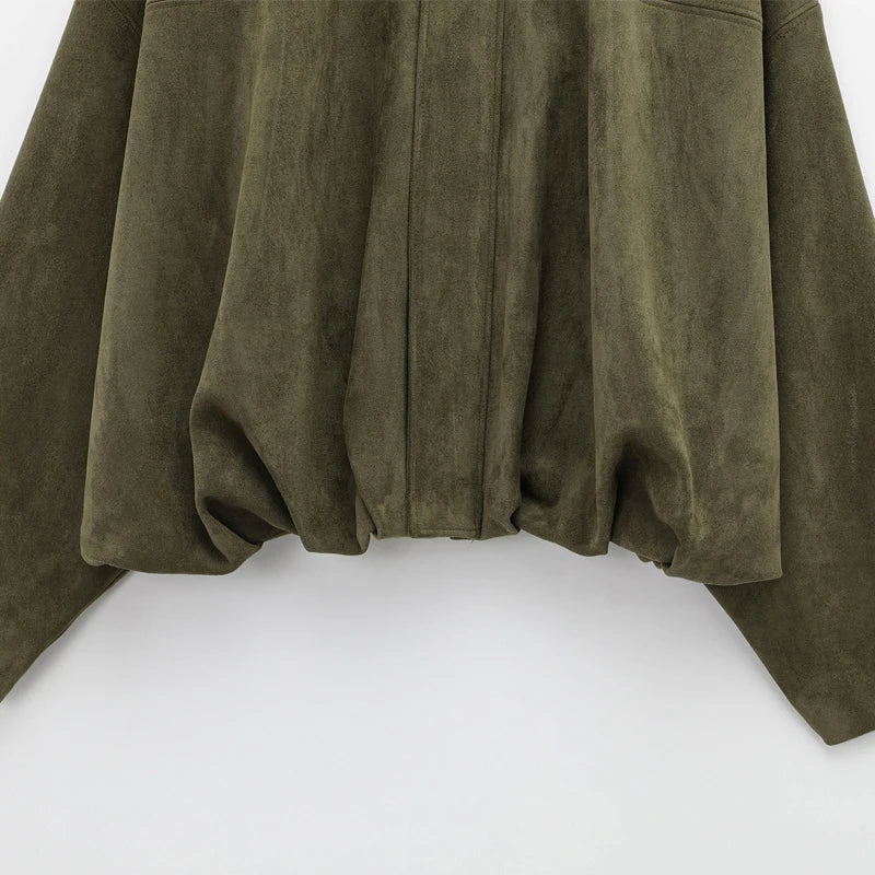 جاكيت بومبر نسائي من HXAO، بأكمام طويلة، وسحاب، من جلد الغزال، جاكيت نسائي قصير من High Street لعام 2025، معاطف، ملابس خارجية