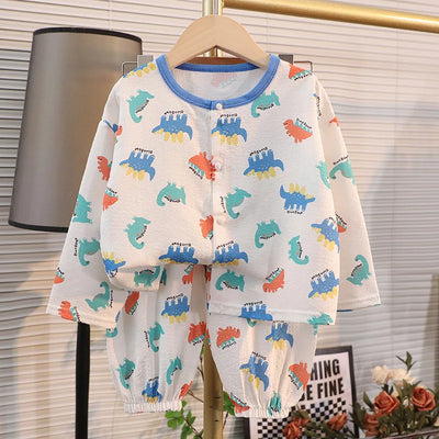 ملابس نوم جديدة للأطفال برسومات كرتونية لطيفة، قطعتين، بيجامات منزلية رقيقة للربيع والصيف للأولاد والبنات، ملابس مكيفة