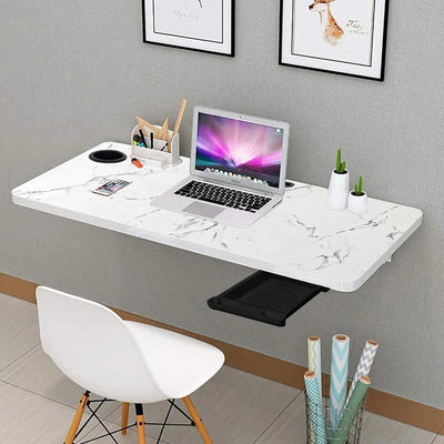 طاولات دراسة خشبية قابلة للطي، مقاس ١٨×٣١.٥ بوصة، للكبار | طاولة جدارية مع حامل أكواب ودرج | كمبيوتر محمول قابل للطي