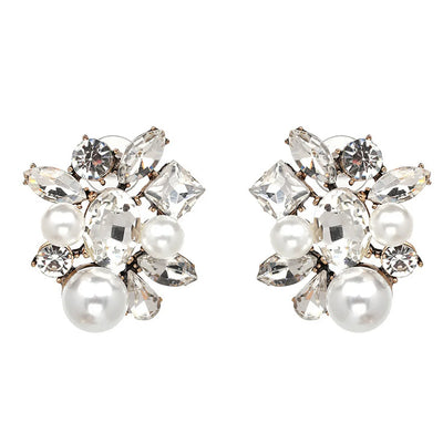 أقراط لؤلؤية فاخرة مرصعة بأحجار الراين بتصميم فرنسي عتيق أنيق، أقراط متينة بتصميم نبيل، إكسسوارات أذن من الزركون الثمين