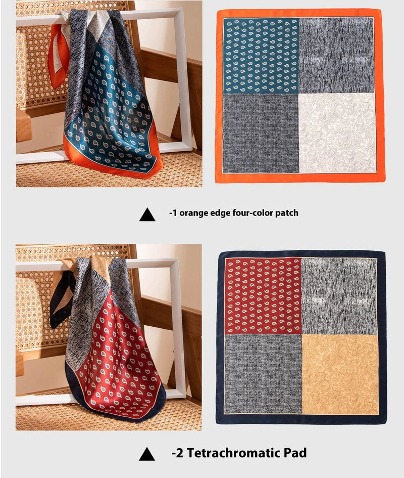 وشاح حريري مربع فاخر مطبوع باللون الأصفر بتصميم ريترو جديد لعام 2025 مصنوع من حرير التوت بنسبة 100% من فور سيزونز