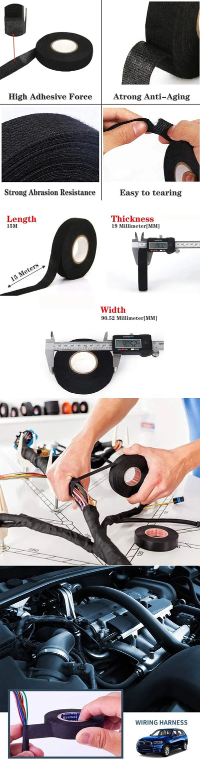 شريط لاصق مقاوم للحرارة ومقاوم للهب من شركة كوروبلاست بطول 15 مترًا لحماية أسلاك أسلاك السيارات