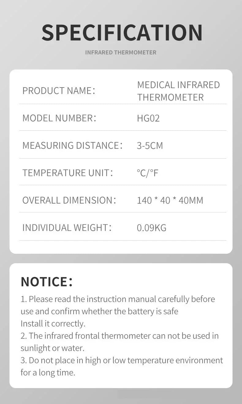 مقياس حرارة رقمي طبي بالأشعة تحت الحمراء لقياس درجة الحرارة بسرعة، مقياس حرارة طبي محمول للجسم بدون تلامس للجبهة