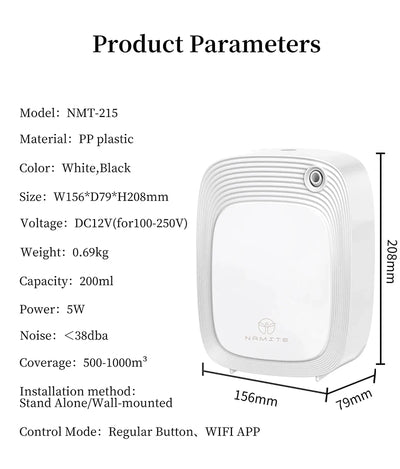 NAMSTE 1000m³ موزع كهربائي للزيوت العطرية، جهاز معطر جو أوتوماتيكي للمنزل، أبيض/أسود