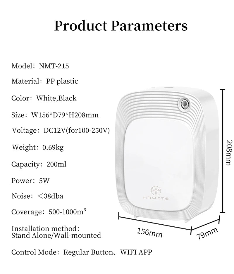 NAMSTE 1000m³ موزع كهربائي للزيوت العطرية، جهاز معطر جو أوتوماتيكي للمنزل، أبيض/أسود
