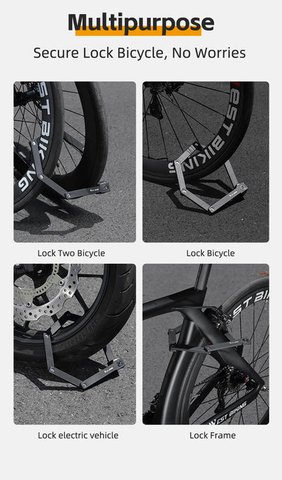 قفل دراجة محمول قابل للطي من ويست بايكينج، قفل أمان متين مضاد للسرقة، قفل دراجة كهربائية، ملحقات دراجات الطرق الجبلية