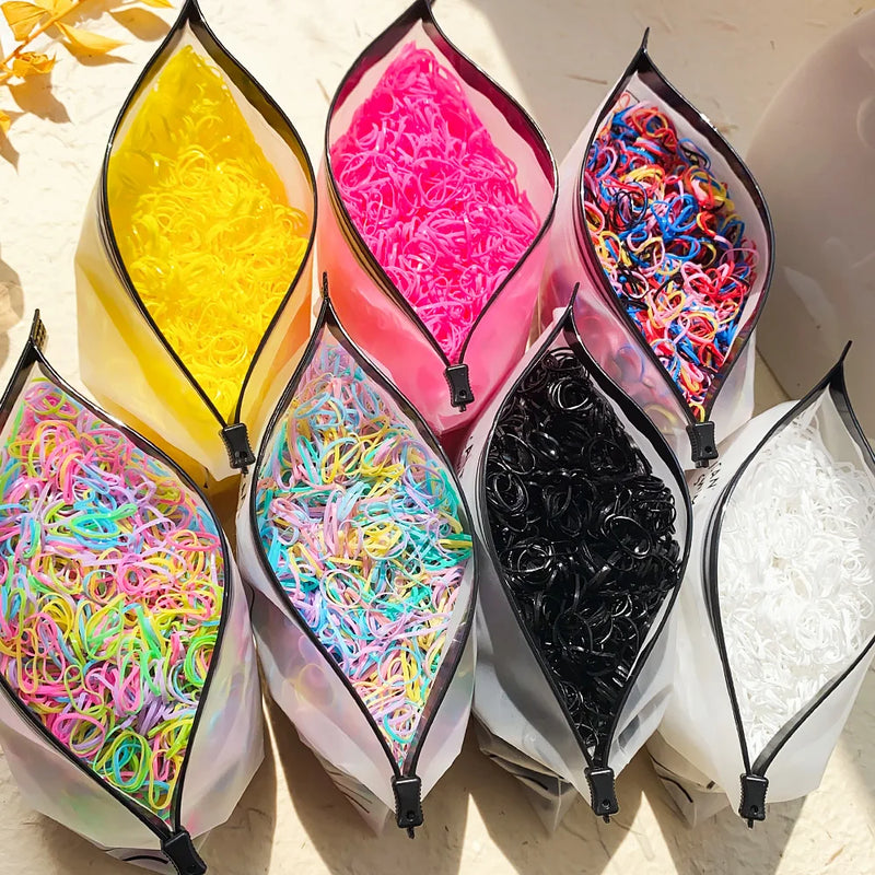 500/1000/2000 قطعة من أربطة الشعر المطاطية الملونة للاستخدام مرة واحدة للفتيات، وربطات الشعر للأطفال، وربطات ذيل الحصان، وإكسسوارات شعر الأطفال