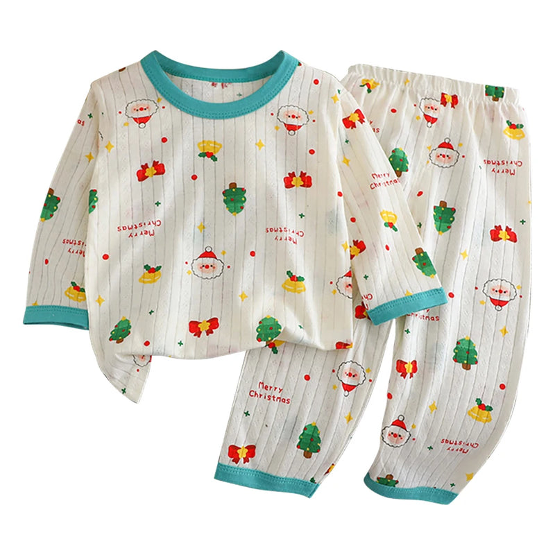 طقم بيجامات صيفي لطيف ومريح للأطفال بأكمام طويلة وملابس نوم قطنية وغرف مكيفة