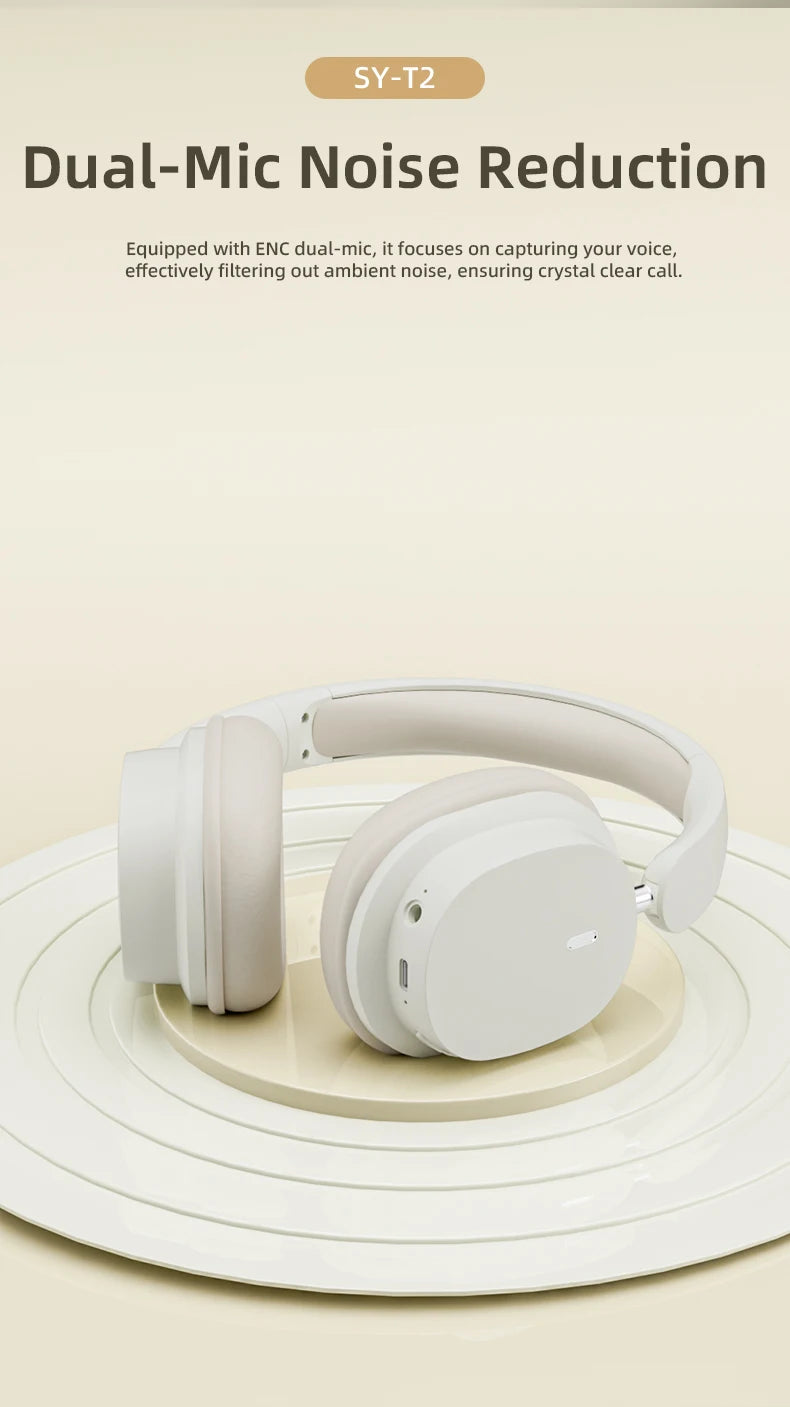 سماعة رأس بلوتوث أصلية SY-T2 عالية الجودة مع ميكروفون لاسلكي لتقليل الضوضاء وسماعات رأس سلكية للاعبين