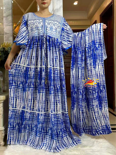 فستان صيفي جديد لعام 2025 عباية إسلامية بأكمام قصيرة وخصر مجمع مزهر فضفاض من بوبو ماكسي إسلامي للنساء ملابس عباية أفريقية