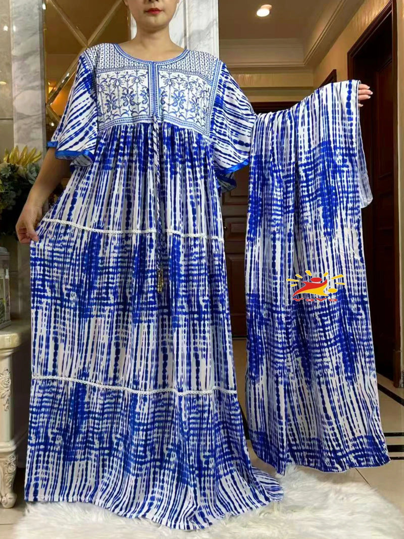 فستان صيفي جديد لعام 2025 عباية إسلامية بأكمام قصيرة وخصر مجمع مزهر فضفاض من بوبو ماكسي إسلامي للنساء ملابس عباية أفريقية